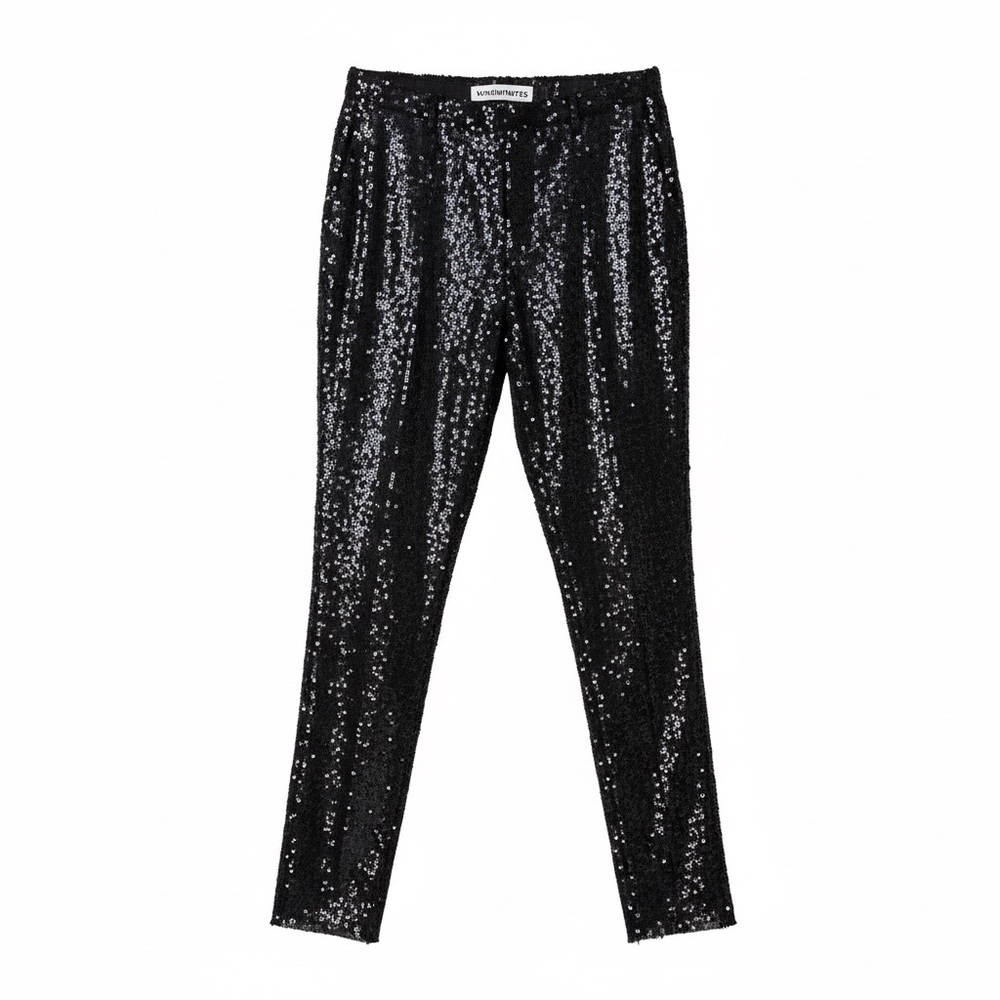 NINE MINUTES Navy Blue Micro Sequin Straight Leg Pants IT 44 US 8 Italy Sparkle